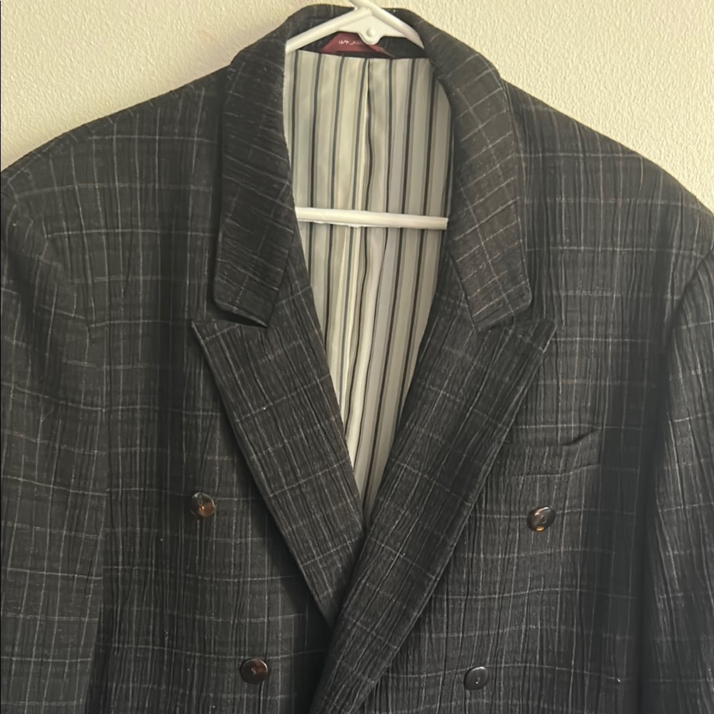 Sharp Vintage Gray/Brown Windowpane Wool Blend Db… - image 2